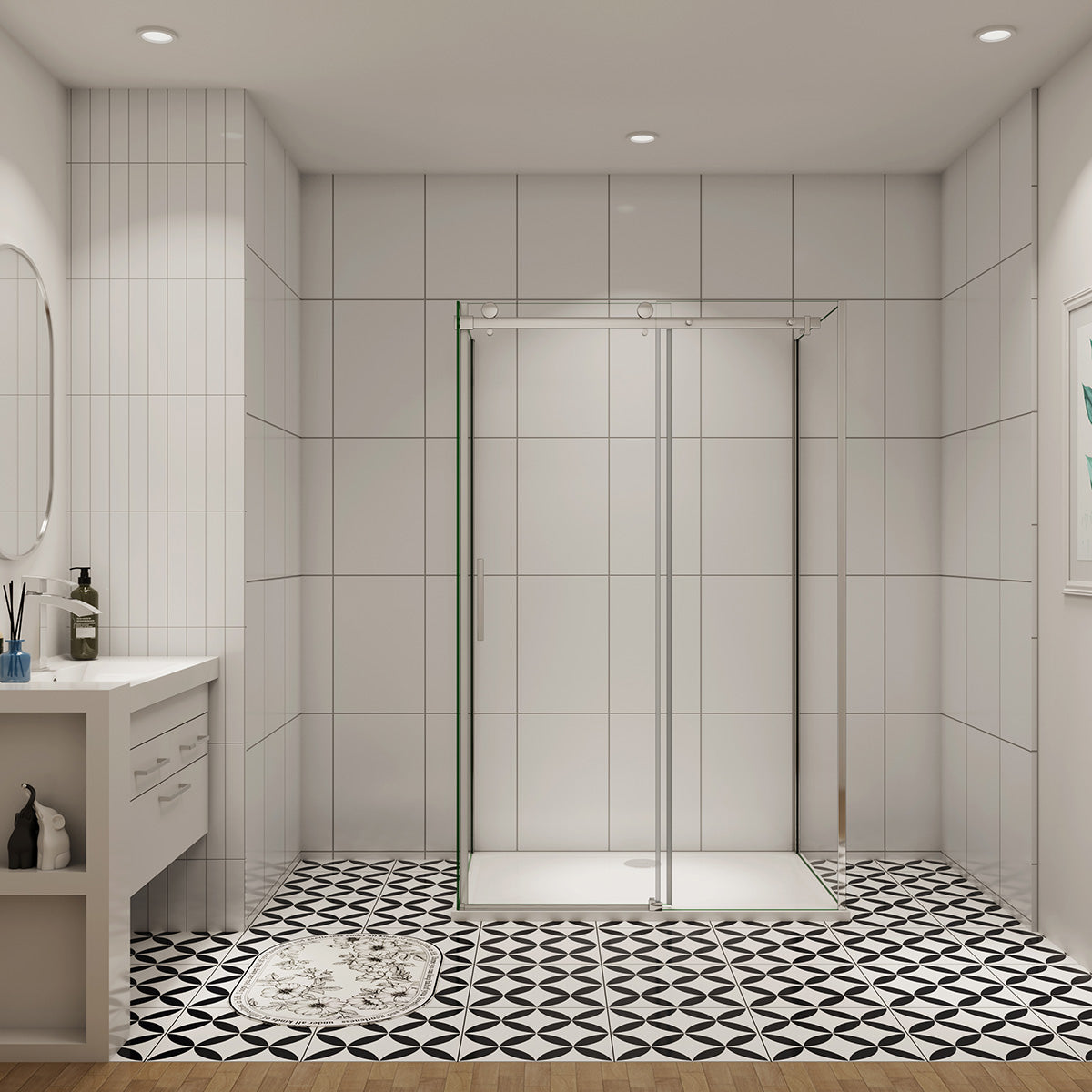 Duschabtrennung U-Form 135x80 cm Glasstärke 6mm Schiebetür Seitenwand Dusche Duschkabine