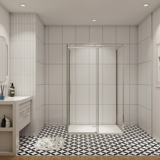 Duschabtrennung U-Form 135x80 cm Glasstärke 6mm Schiebetür Seitenwand Dusche Duschkabine