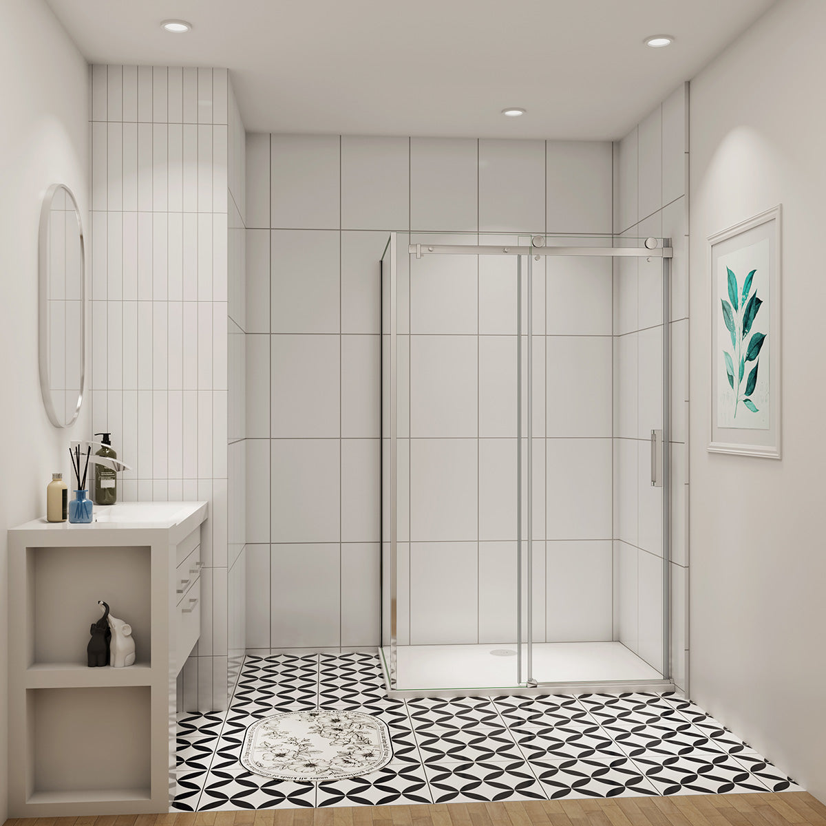 Duschtür+Seitenwand Schiebetür 155x90 cm Glasstärke 8mm Dusche Duschabtrennung Duschkabine