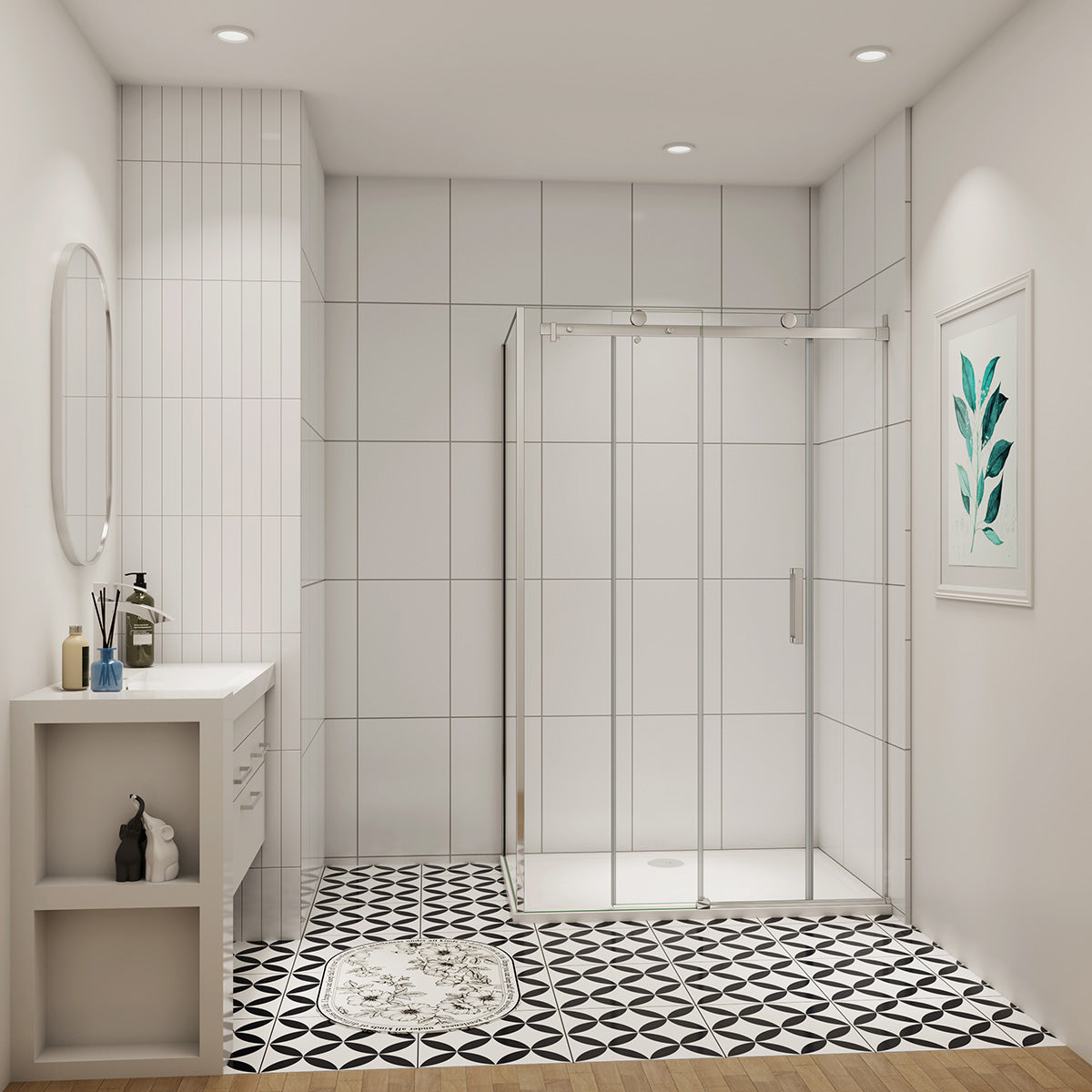 Duschtür+Seitenwand Duschkabine Dusche 155x90 cm Glasstärke 8mm Schiebetür Duschabtrennung