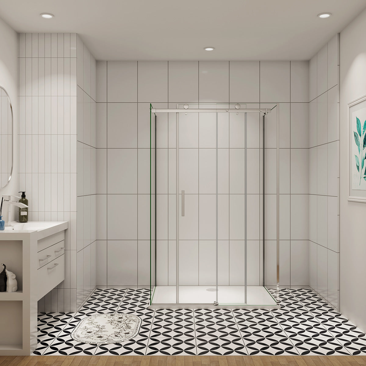 Duschabtrennung Duschkabine U-Form Schiebetür Seitenwand Dusche 120x90 cm Glasstärke 8mm