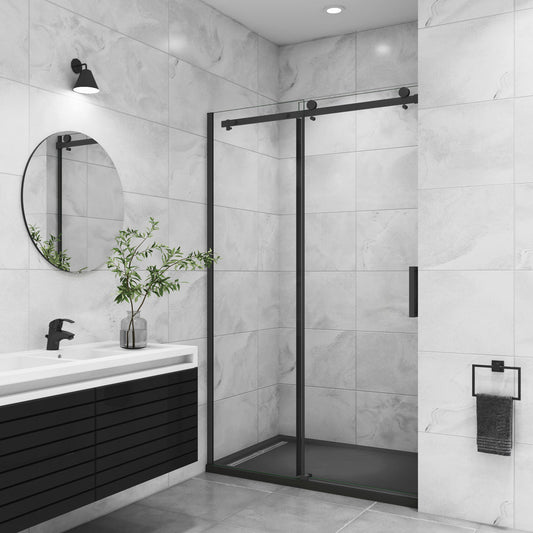 Nischentür Schiebetür 8mm NANO Glas 120 cm Höhe 200cm Dusche Duschabtrennung schwarz