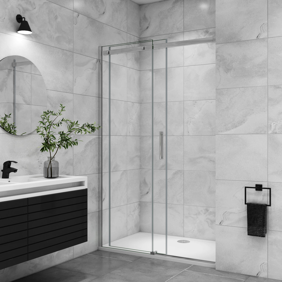 Duschabtrennung Nischentür 140 cm Glasstärke 6mm Schiebetür Dusche