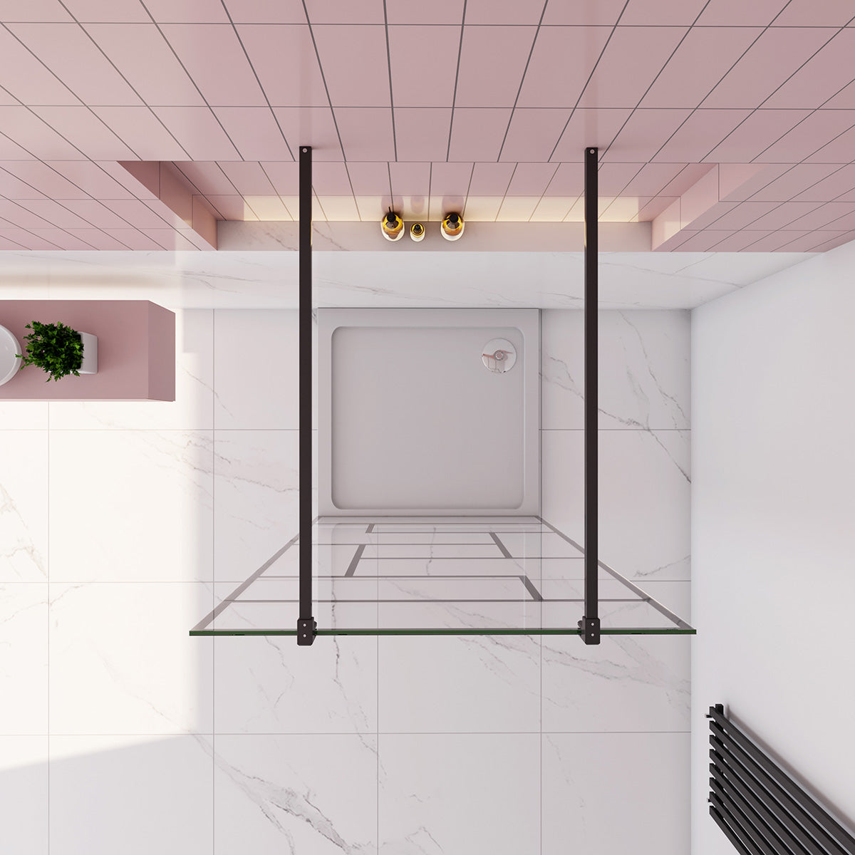 Walk in Duschwand Duschkabine 77.7 cm Höhe 200cm 8mm Glas mit Stabistange schwarz Dusche Duschabtrennung