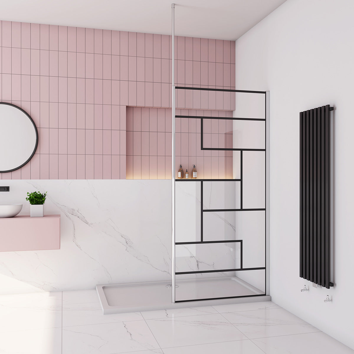 Walk in Duschwand 100 cm Höhe 200 cm Deckenstütze Dusche Duschabtrennung Duschkabine 8mm Glas