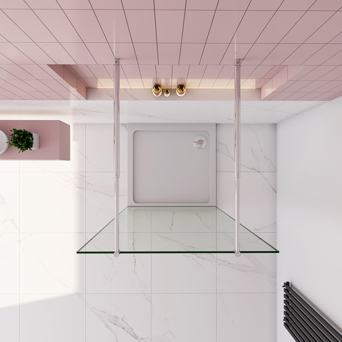 Walk in Duschwand 57.7 cm Höhe 200cm Dusche Duschabtrennung Duschkabine 10mm Glas mit Stabistange