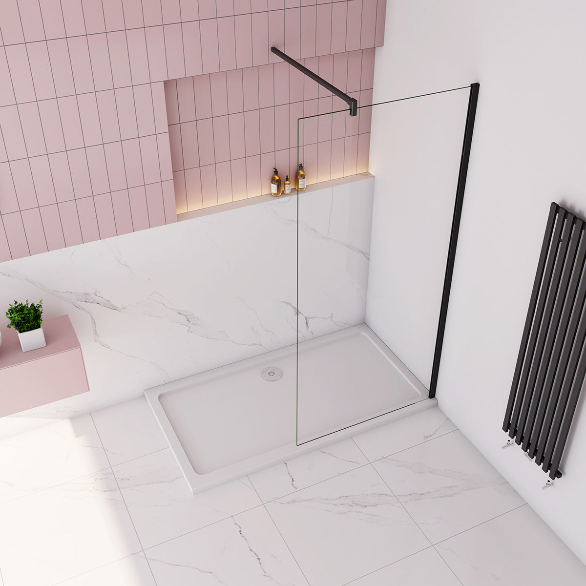 Walk in Duschwand Duschkabine 100 cm H.200 cm 10mm Glas mit Stabistange Dusche Duschabtrennung