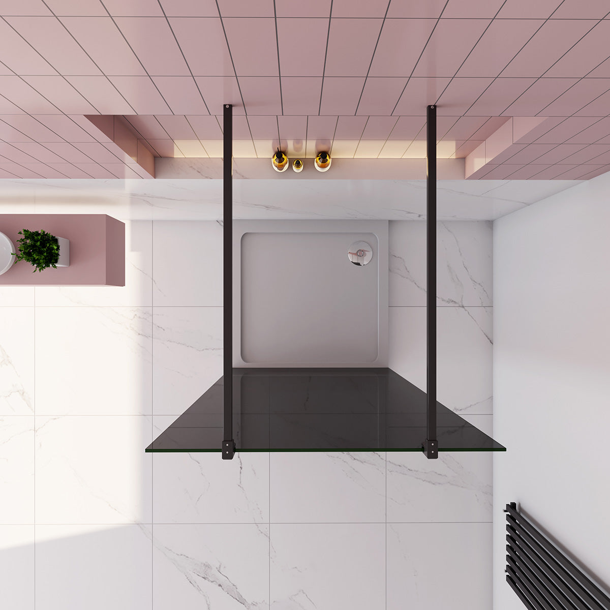 Walk in Duschwand Dusche Duschabtrennung 87.7 cm Höhe 200cm 8mm Glas mit Stabistange Glasschutzfolie schwarz Duschkabine