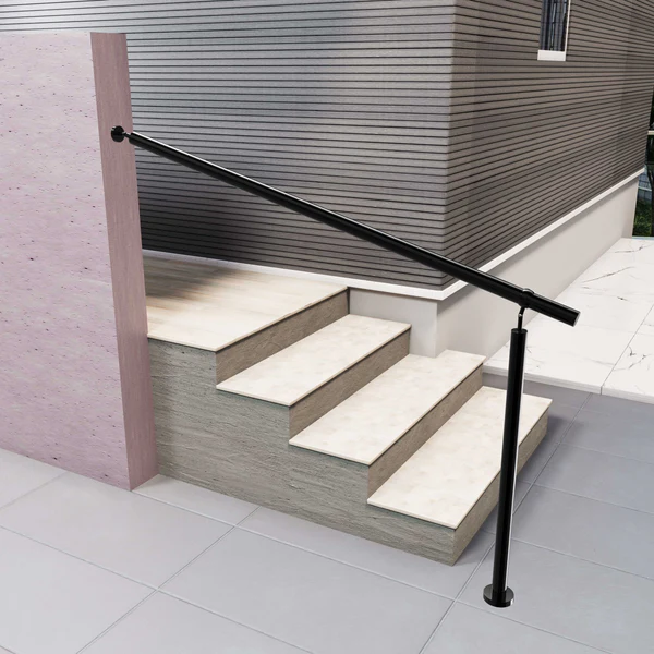 Modernes Treppengeländer Schwarz Matt für Außenbereich und Treppenhaus, hochwertiger Handlauf aus 304 Edelstahl, rostfrei und stabil für Hauseingang und Terrasse.