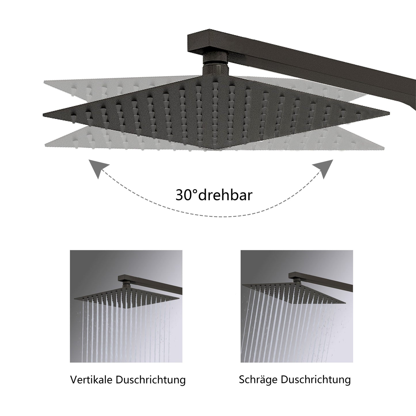 Duschsystem mit Thermostat und Handbrause Regendusche, Höhe 80-120 cm, Komplett-Set, mit 360° drehenbarem Regenduschkopf und höhenverstellbar Duschstange