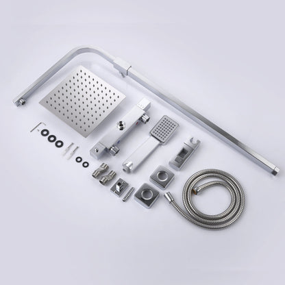 Duschsystem mit Thermostat und Handbrause Regendusche, Höhe 80-120 cm, Silber, Komplett-Set