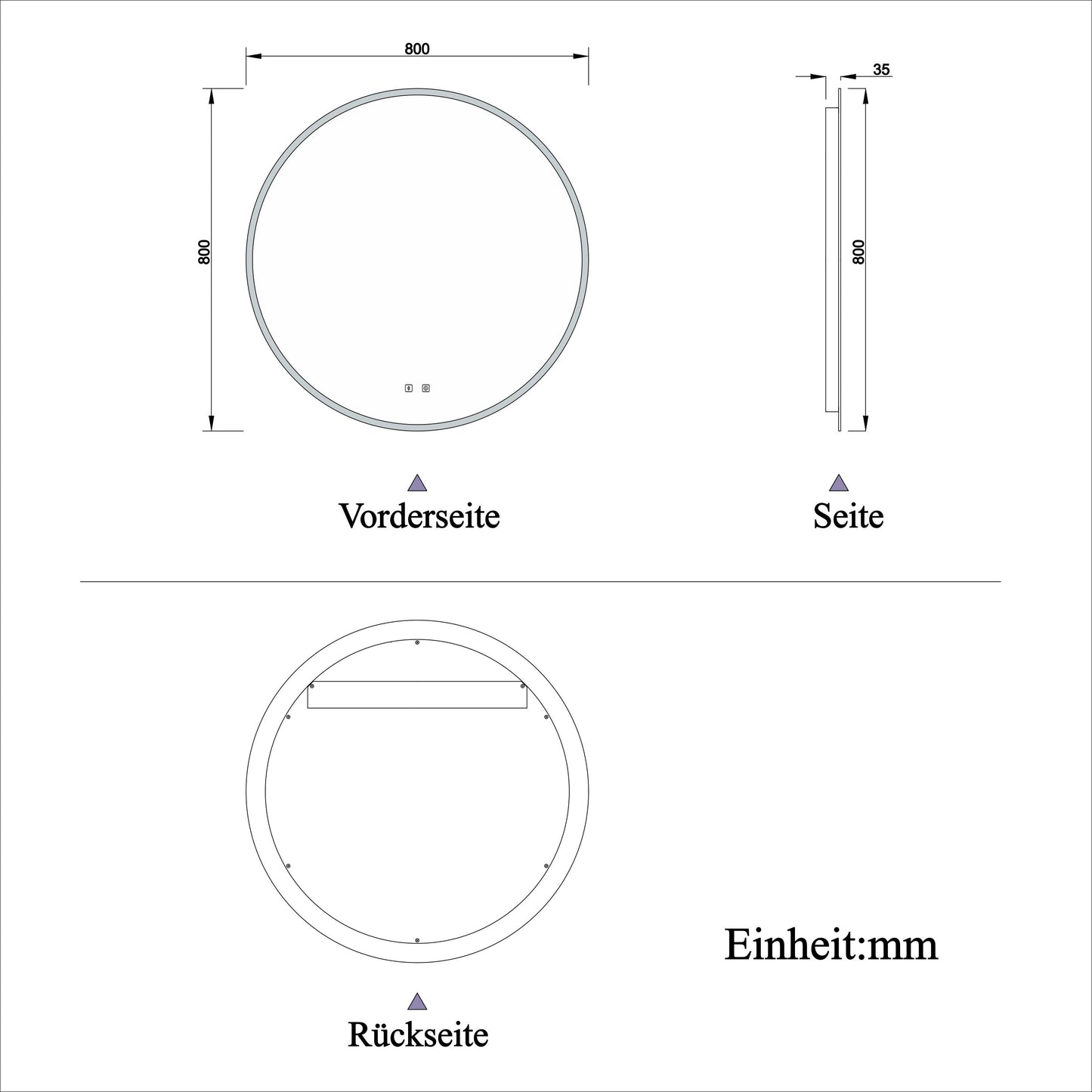 Badspiegel Rund Badezimmerspiegel Wandspiegel mit LED Beleuchtung Beschlagfrei Ø 80 cm