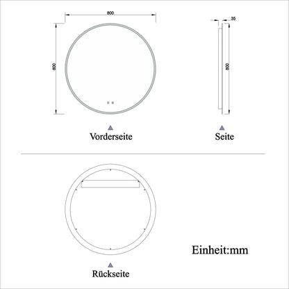 Badspiegel Rund Badezimmerspiegel Wandspiegel mit LED Beleuchtung Beschlagfrei Ø 80 cm