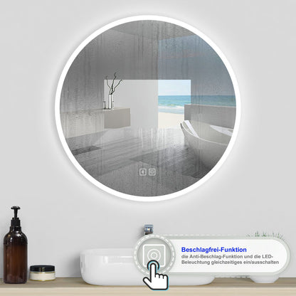 Badspiegel Rund Badezimmerspiegel Wandspiegel mit LED Beleuchtung Beschlagfrei Ø 60 cm