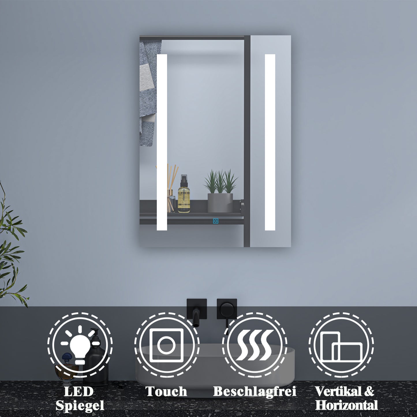 LED Badezimmerspiegel mit Touch Badspiegel mit Beleuchtung Wandspiegel Spiegel 70x50 cm