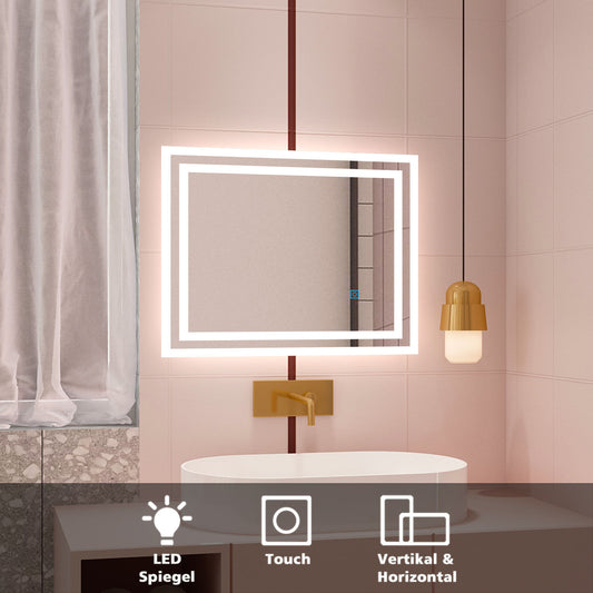 Badspiegel mit LED Beleuchtung 60x50 cm Badezimmer Wandspiegel Badezimmerspiegel