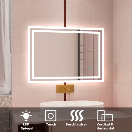 Badspiegel mit LED Beleuchtung 80x60 cm Wandspiegel Badezimmerspiegel Anti-Beschlag