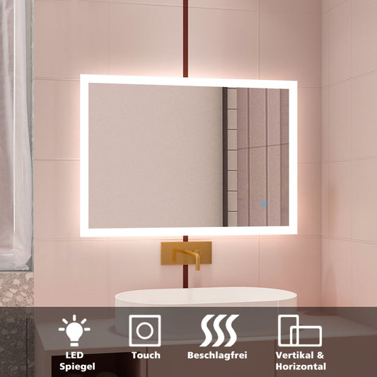 Badspiegel mit LED Beleuchtung Badezimmerspiegel 80x60 cm Wandspiegel Anti-Beschlag