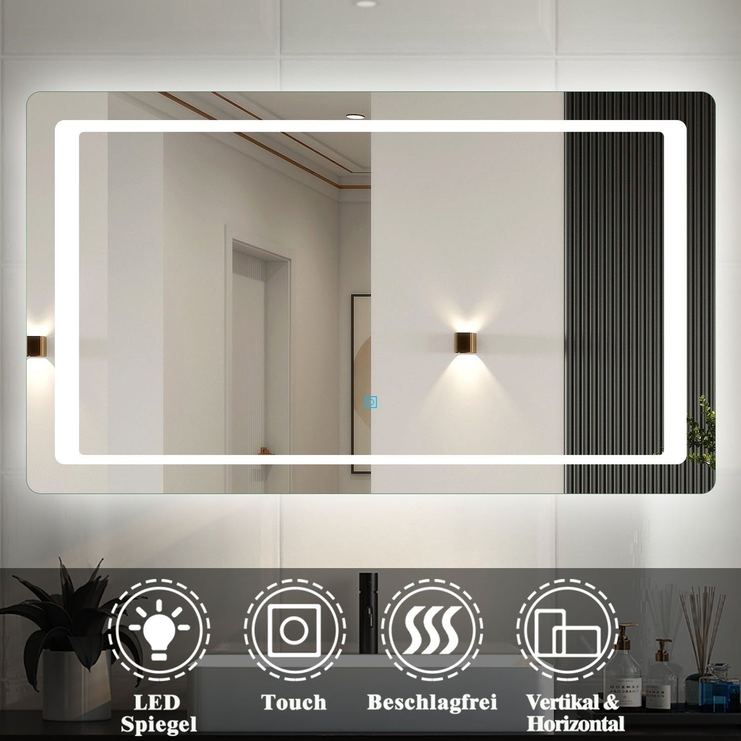 LED Badspiegel mit Touch-Schalter und Beschlagfrei 70x50 cm