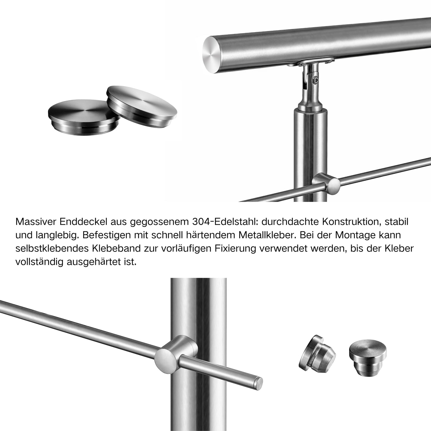 DUSCHHAUS Edelstahl Treppengeländer Silber – 1,8 mm Massiv mit 3 Querstreben