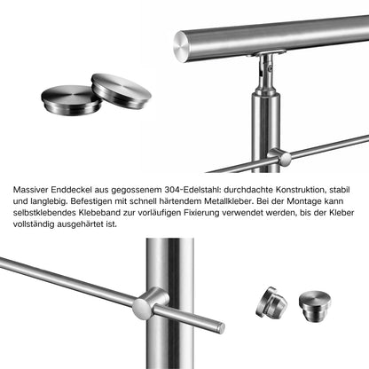 DUSCHHAUS Edelstahl Treppengeländer Silber – 1,8 mm Massiv mit 3 Querstreben