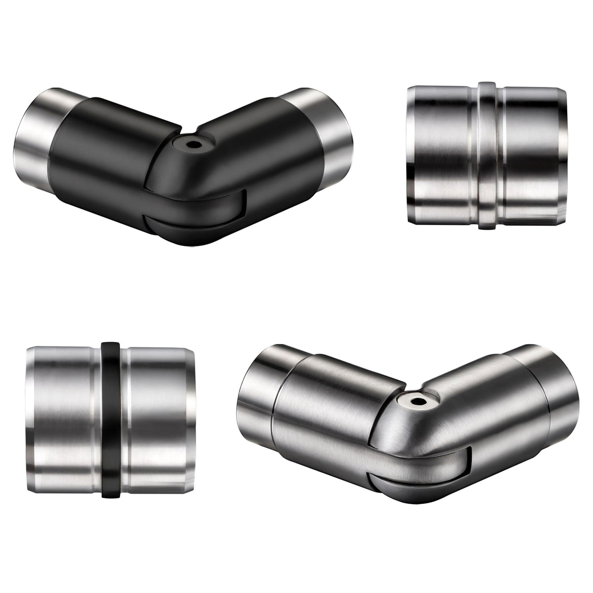 Handlaufverbinder 304 Edelstahl schwarz/silber – gerader & verstellbarer Winkelanschluss für Wandhandläufe