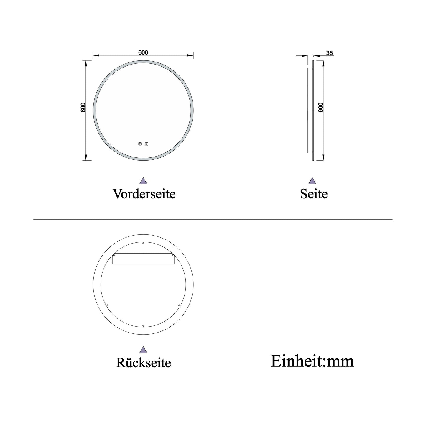 Badspiegel Rund Badezimmerspiegel Wandspiegel mit LED Beleuchtung Beschlagfrei Ø 60 cm