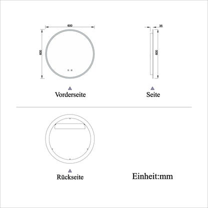 Badspiegel Rund Badezimmerspiegel Wandspiegel mit LED Beleuchtung Beschlagfrei Ø 60 cm