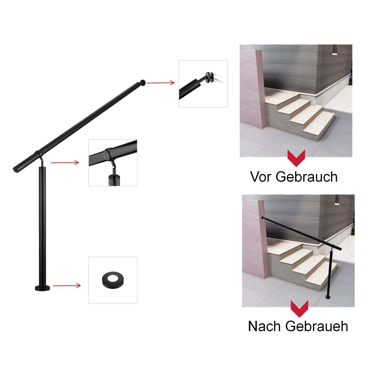 Eingangsgeländer Schwarz, Wandhandlauf, Geländer Edelstahl Handlauf, Treppengeländer