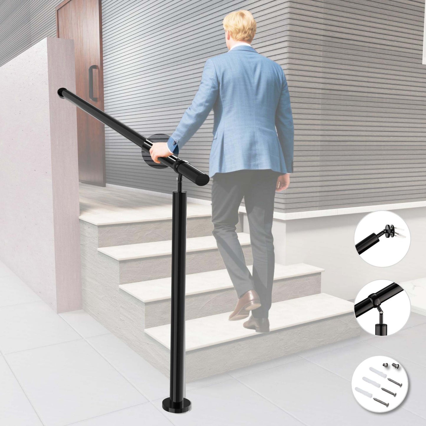 Eingangsgeländer Schwarz, Wandhandlauf, Geländer Edelstahl Handlauf, Treppengeländer
