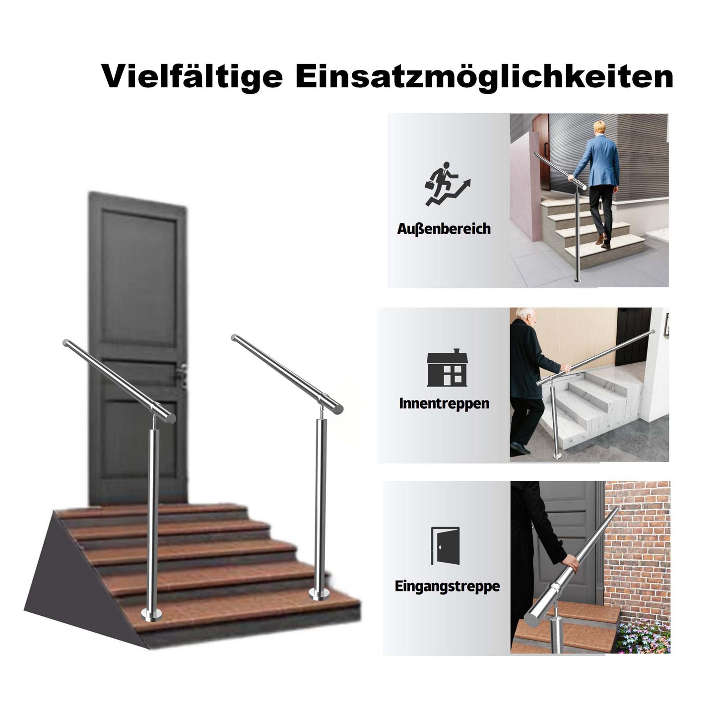 Eingangsgeländer Silber, Wandhandlauf, Geländer Edelstahl Handlauf, Treppengeländer