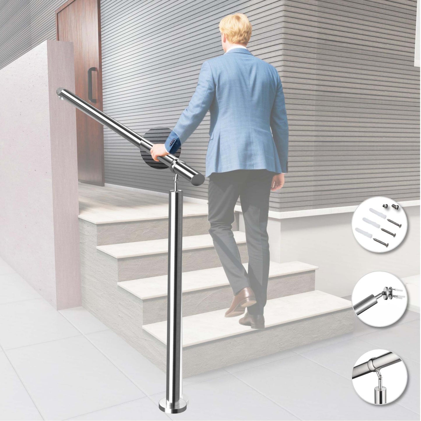 Eingangsgeländer Silber, Wandhandlauf, Geländer Edelstahl Handlauf, Treppengeländer
