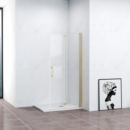 Walk-In Duschwand Faltbar+Drehbar Duschabtrennung Duschtür Goldfarben Dusche 76 x H.195 cm NANO Glas