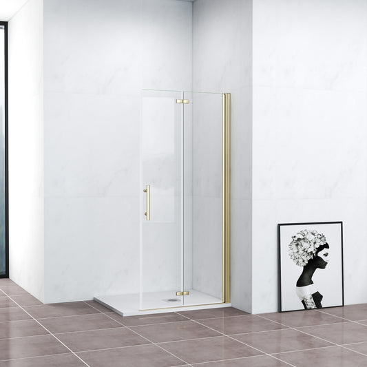 Walk In Duschwand Faltbar+Drehbar Duschabtrennung Duschtür Goldfarben Dusche 116 x H.195 cm NANO Glas