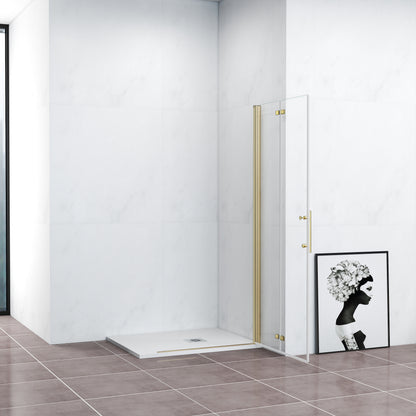 Walk-In Duschwand Faltbar+Drehbar Duschabtrennung Duschtür Goldfarben Dusche 76 x H.195 cm NANO Glas