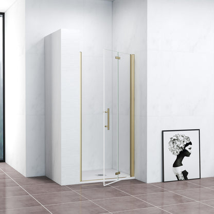 Duschkabine Falttür Nischentür Drehtür Goldfarben 90 cm NANO Glas Dusche H.195cm