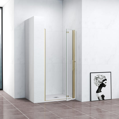 Duschkabine Falttür Nischentür Drehtür Goldfarben 90 cm NANO Glas Dusche H.195cm