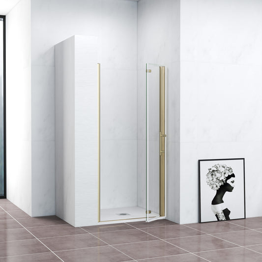 Duschkabine Falttür Nischentür Drehtür Goldfarben 90 cm NANO Glas Dusche H.195cm