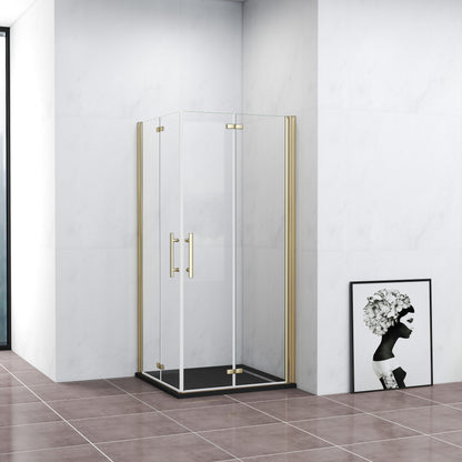 Duschkabine Eckeinstieg Dusche 90x90 cm Duschabtrennung Goldfarben Falttür NANO Glas 195cm