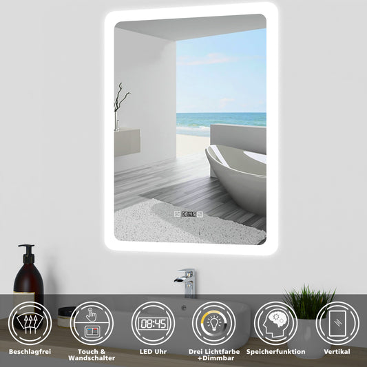 Badspiegel 80x60cm Touch Beschlagfrei energiesparend Digital-Uhr
