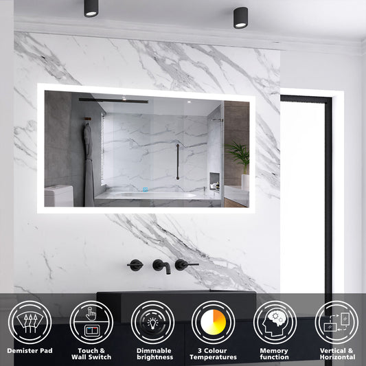 LED-Lichtspiegel Badspiegel 100x60 cm Touch-Schalter Wand+Memory+Beschlagfrei