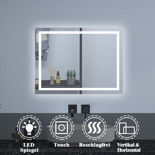 LED Badezimmerspiegel Wandspiegel mit TOUCH BESCHLAGFREI Badspiegel Kaltweiß 70-120 cm