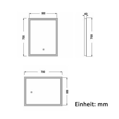 Badezimmerspiegel Wandspiegel 70x50 cm LED Spiegel mit TOUCH Beheizt Badspiegel Kaltweiß Licht beschlagfrei