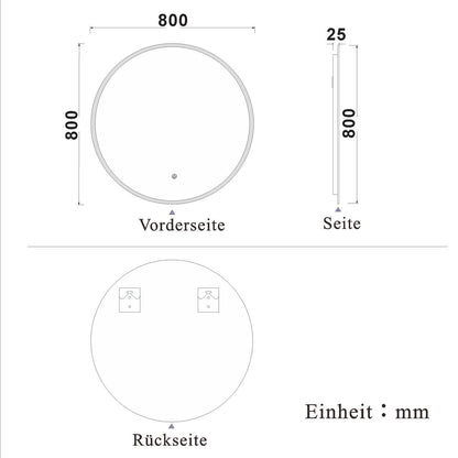 LED Badspiegel 80 cm Rund TOUCH Beschlagfrei Wandspiegel LED-Spiegel Make-up-Spiegel