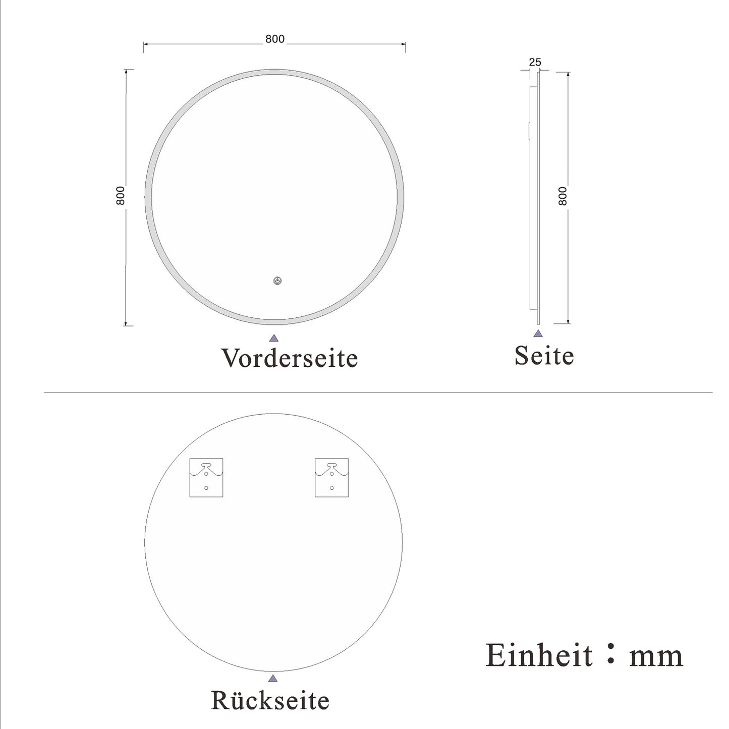 Badspiegel Rund mit LED Beleuchtung 80 cm Touch Beschlagfrei Wandspiegel