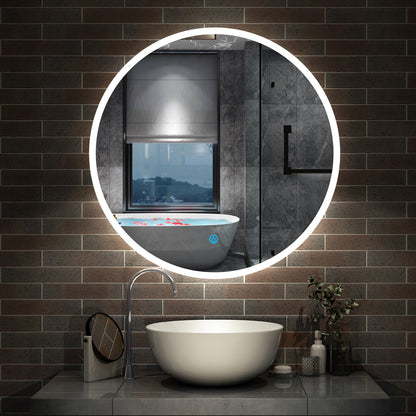 Badspiegel Rund mit LED Beleuchtung 80 cm Touch Beschlagfrei Wandspiegel