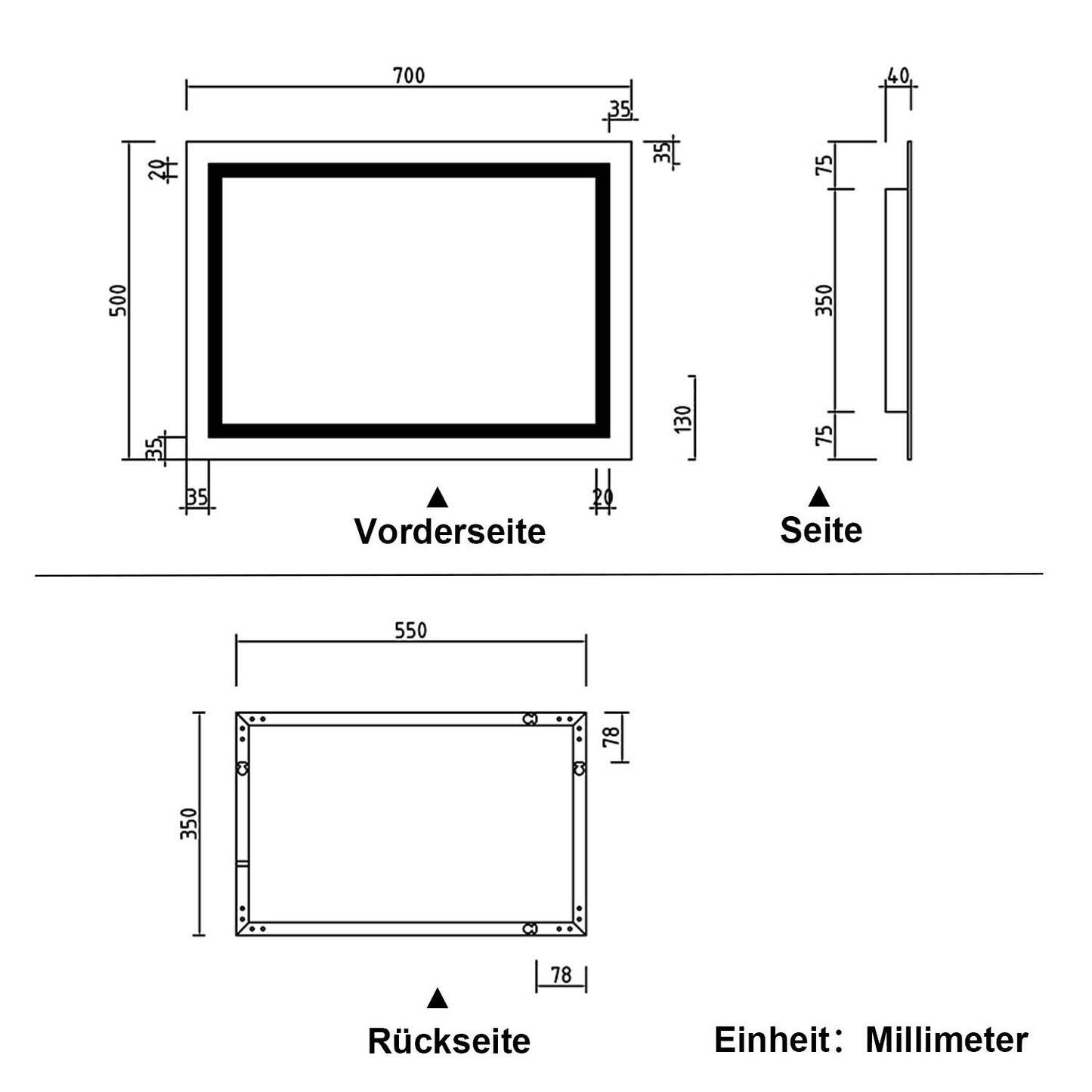 LED Badspiegel 70x50 cm Beschlagfrei Wandspiegel LED-Spiegel Make-up-Spiegel