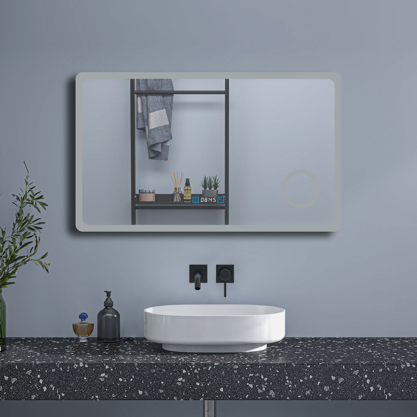 Badspiegel 120x70cm+3 Lichtfarbe+Uhr+Beschlagfrei+3-Fach Schminkspiegel+dimmbar