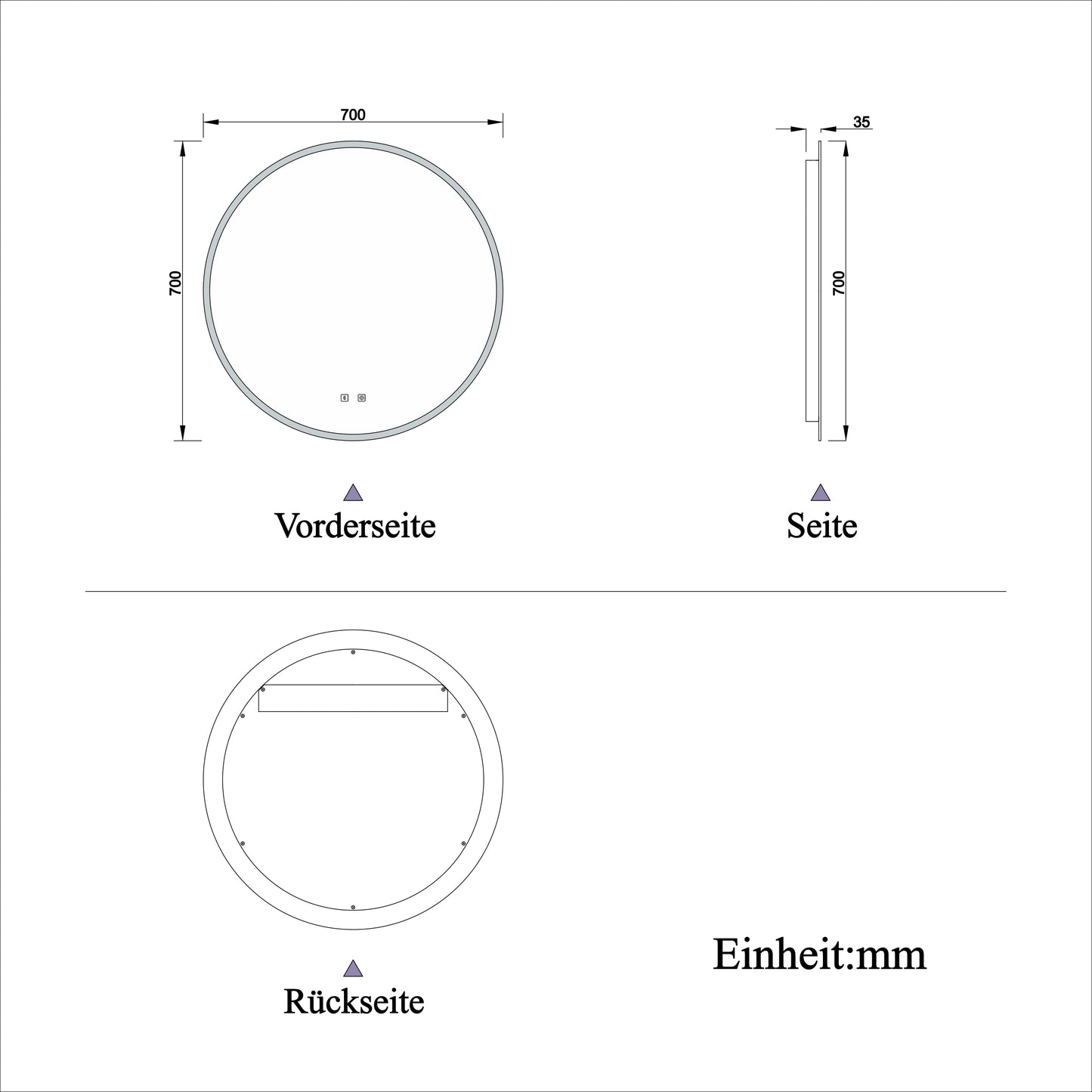 Badspiegel Badezimmerspiegel Rund Spiegel mit LED Beleuchtung, Φ 70 cm