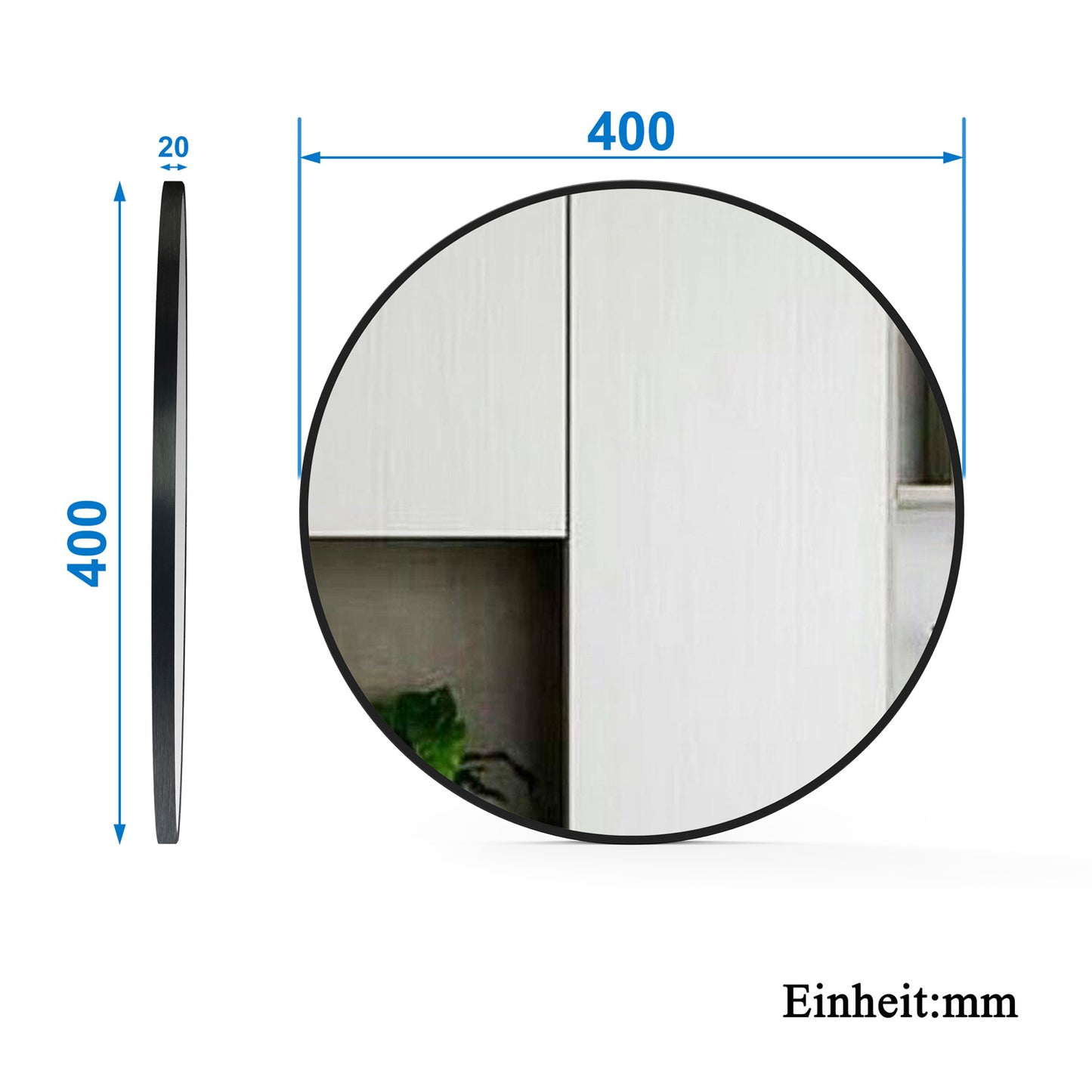 Wandspiegel Badspiegel mit Rahmen Spiegel HD, Schwarz 40 cm